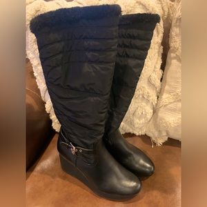 UNISA Black Leather Wedge Tall Boots (excellent condition)